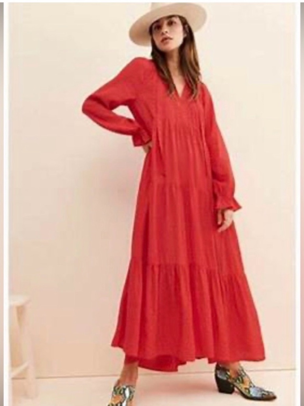 Anthropologie Maeve Wendy Red Tiered Maxi Dress XXS Petite